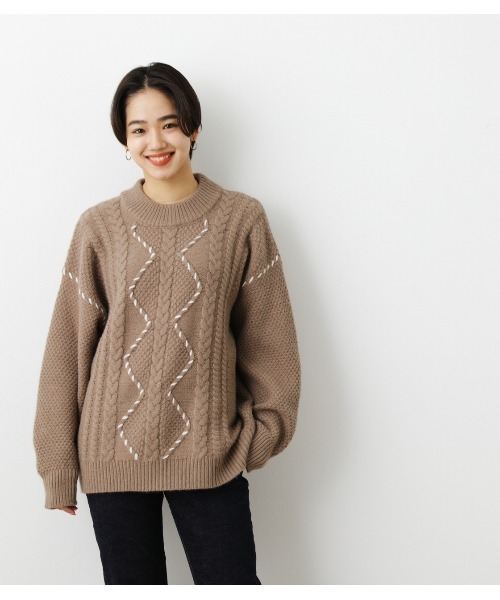 RODEO CROWNS WIDE BOWL(ロデオクラウンズワイドボウル)の「【WEB限定アイテム】ハンドステッチケーブルニットWL(ニット/セーター・レディース・ブラック/ブラウン/アイボリー・FREE)」の3枚目の写真