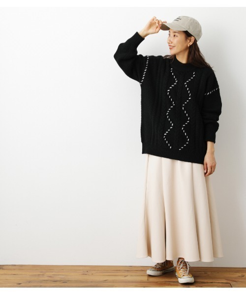 RODEO CROWNS WIDE BOWL(ロデオクラウンズワイドボウル)の「【WEB限定アイテム】ハンドステッチケーブルニットWL(ニット/セーター・レディース・ブラック/ブラウン/アイボリー・FREE)」の4枚目の写真