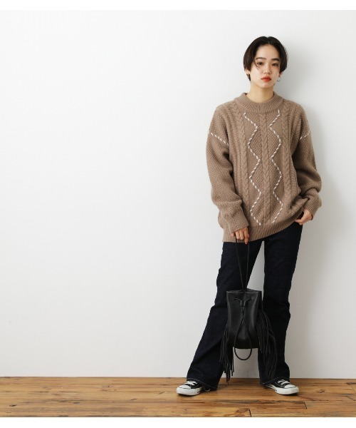 RODEO CROWNS WIDE BOWL(ロデオクラウンズワイドボウル)の「【WEB限定アイテム】ハンドステッチケーブルニットWL(ニット/セーター・レディース・ブラック/ブラウン/アイボリー・FREE)」の7枚目の写真