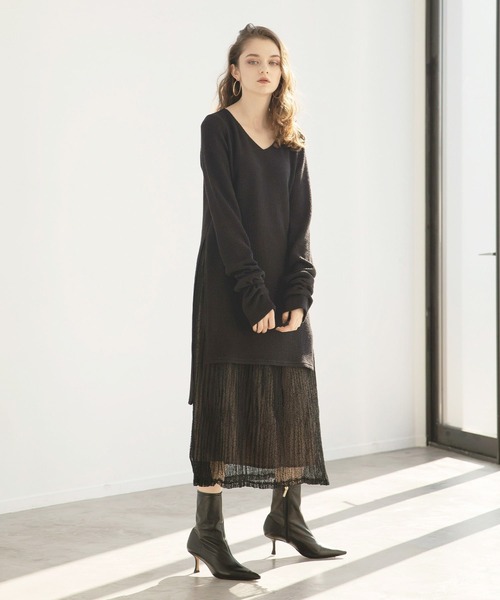 MIELI INVARIANT（ミエリインヴァリアント）の「Cloth Combination Dress（ワンピース・レディース・ブラック/モカ・FREE）」の2枚目の写真