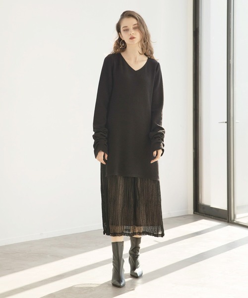 MIELI INVARIANT（ミエリインヴァリアント）の「Cloth Combination Dress（ワンピース・レディース・ブラック/モカ・FREE）」の3枚目の写真