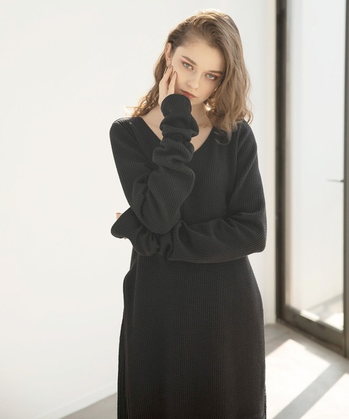 MIELI INVARIANT（ミエリインヴァリアント）の「Cloth Combination Dress（ワンピース・レディース・ブラック/モカ・FREE）」の14枚目の写真