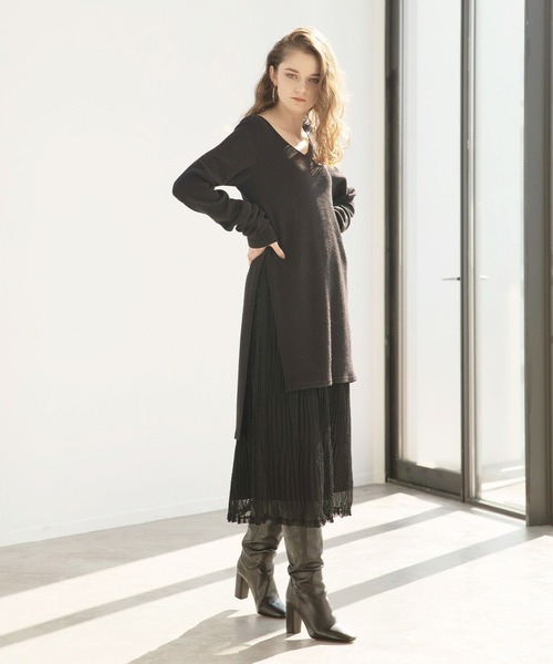 MIELI INVARIANT（ミエリインヴァリアント）の「Cloth Combination Dress（ワンピース・レディース・ブラック/モカ・FREE）」の17枚目の写真