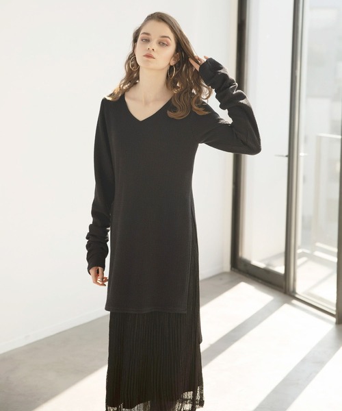 MIELI INVARIANT（ミエリインヴァリアント）の「Cloth Combination Dress（ワンピース・レディース・ブラック/モカ・FREE）」の19枚目の写真