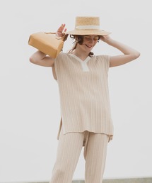 【セットアップ対応】2wayマルチストライプ ランダムリブニットベスト