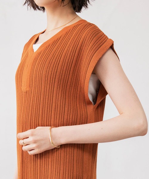 BONLECILL（ボンルシール）の「【セットアップ対応】2wayマルチストライプ ランダムリブニットベスト（ベスト・レディース・オレンジ/モスグリーン/ベージュ/ブルー・FREE）」の20枚目の写真