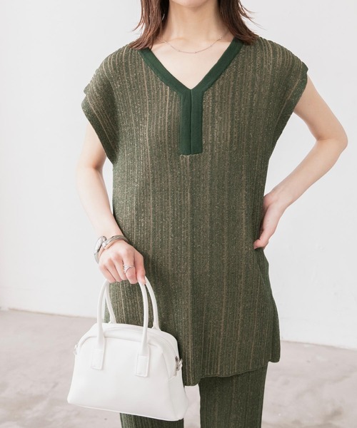 BONLECILL（ボンルシール）の「【セットアップ対応】2wayマルチストライプ ランダムリブニットベスト（ベスト・レディース・オレンジ/モスグリーン/ベージュ/ブルー・FREE）」の11枚目の写真