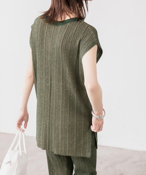 BONLECILL（ボンルシール）の「【セットアップ対応】2wayマルチストライプ ランダムリブニットベスト（ベスト・レディース・オレンジ/モスグリーン/ベージュ/ブルー・FREE）」の13枚目の写真