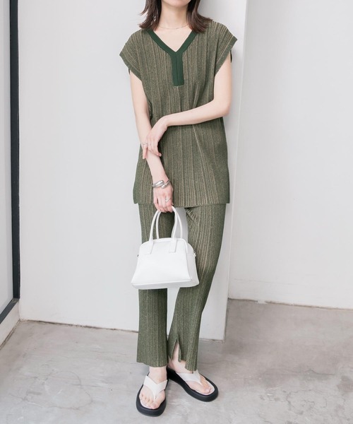 BONLECILL（ボンルシール）の「【セットアップ対応】2wayマルチストライプ ランダムリブニットベスト（ベスト・レディース・オレンジ/モスグリーン/ベージュ/ブルー・FREE）」の17枚目の写真