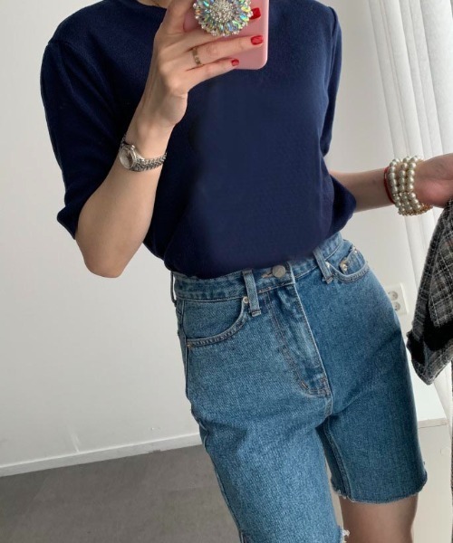 Mayree(メイリー)の「Mayree/ハイウエストスリムデニムハーフパンツ 2022SS(デニムパンツ・レディース・ブルー・SMALL/MEDIUM)」の8枚目の写真