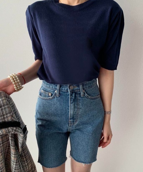 Mayree(メイリー)の「Mayree/ハイウエストスリムデニムハーフパンツ 2022SS(デニムパンツ・レディース・ブルー・SMALL/MEDIUM)」の9枚目の写真