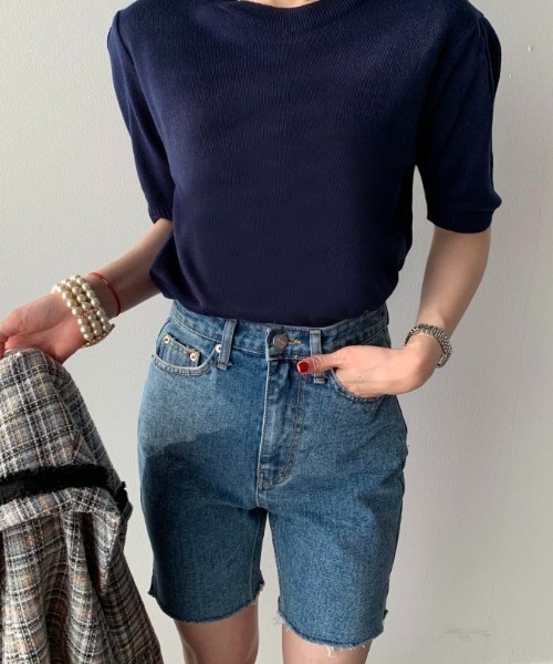 Mayree(メイリー)の「Mayree/ハイウエストスリムデニムハーフパンツ 2022SS(デニムパンツ・レディース・ブルー・SMALL/MEDIUM)」の10枚目の写真