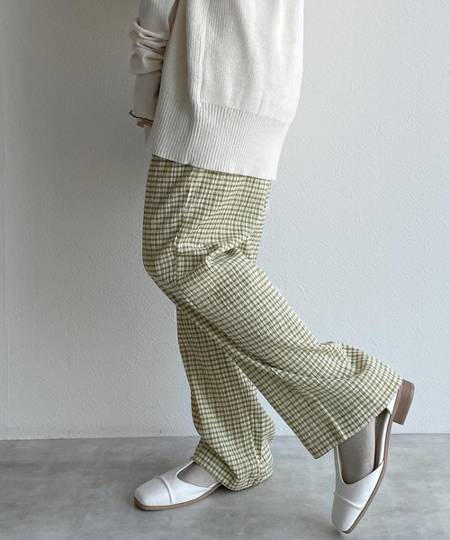 w closet（ダブルクローゼット）の「クリンクルチェックイージパンツ（その他パンツ・レディース・ライム/オレンジ・FREE）」の8枚目の写真