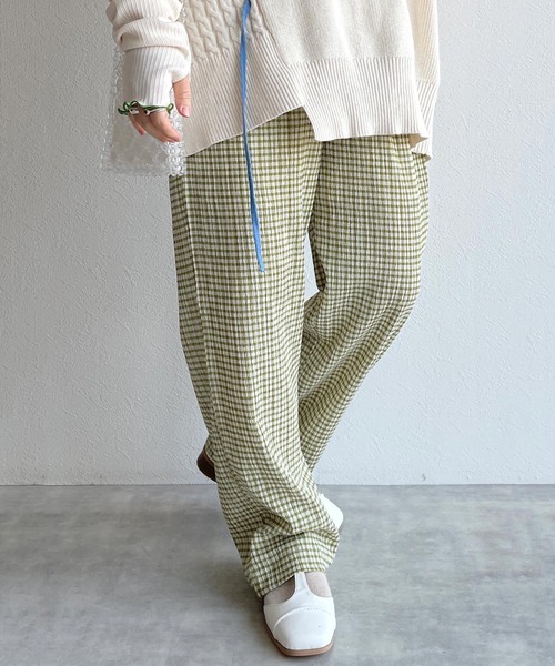 w closet（ダブルクローゼット）の「クリンクルチェックイージパンツ（その他パンツ・レディース・ライム/オレンジ・FREE）」の9枚目の写真