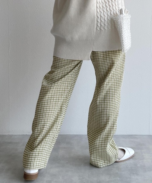 w closet（ダブルクローゼット）の「クリンクルチェックイージパンツ（その他パンツ・レディース・ライム/オレンジ・FREE）」の12枚目の写真