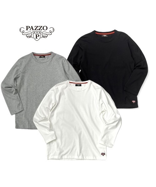 PAZZO（パッゾ）の「【PAZZO】 シルケット天竺 クルーネック ロングスリーブTEE/ロンT（Tシャツ/カットソー・メンズ・ブラック/トップグレー/ホワイト系1・2/3）」の10枚目の写真