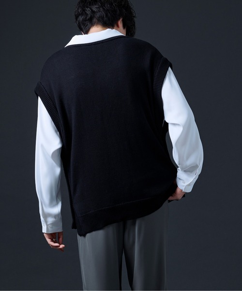 Ellno Loset(エルノロゼット)の「ハンドステッチニットベスト(ベスト・メンズ・ブラック/グリーン・MEDIUM/LARGE)」の6枚目の写真
