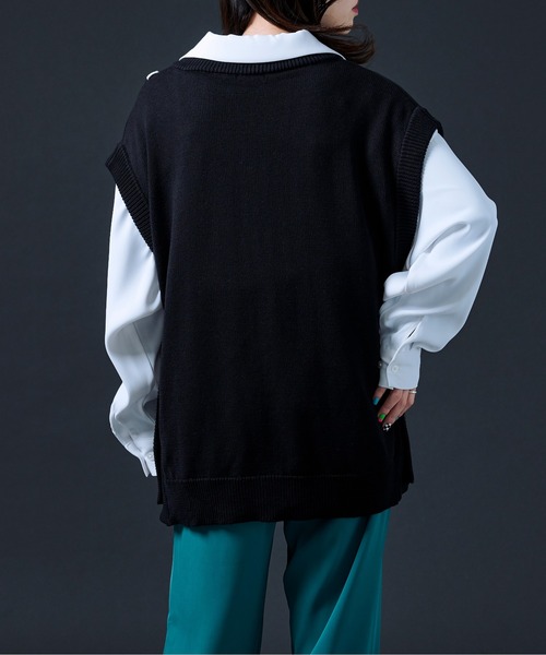 Ellno Loset(エルノロゼット)の「ハンドステッチニットベスト(ベスト・メンズ・ブラック/グリーン・MEDIUM/LARGE)」の9枚目の写真