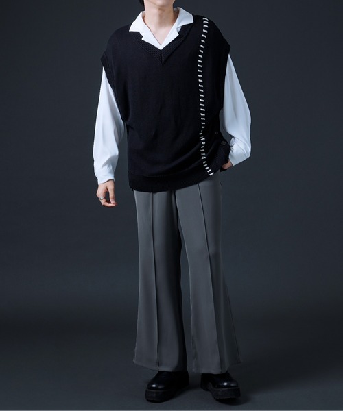 Ellno Loset(エルノロゼット)の「ハンドステッチニットベスト(ベスト・メンズ・ブラック/グリーン・MEDIUM/LARGE)」の7枚目の写真