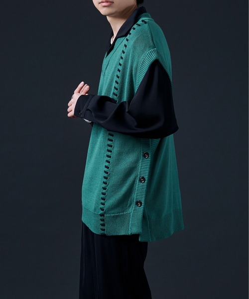 Ellno Loset(エルノロゼット)の「ハンドステッチニットベスト(ベスト・メンズ・ブラック/グリーン・MEDIUM/LARGE)」の12枚目の写真