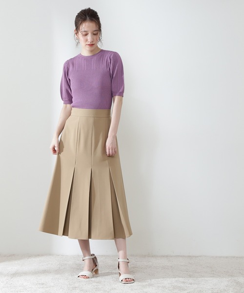 N.（N. Natural Beauty Basic）（エヌエヌナチュラルビューティーベーシック）の「タックフレアスカート（スカート・レディース・ライトグリーン/イエロー/ベージュ・MEDIUM）」の7枚目の写真