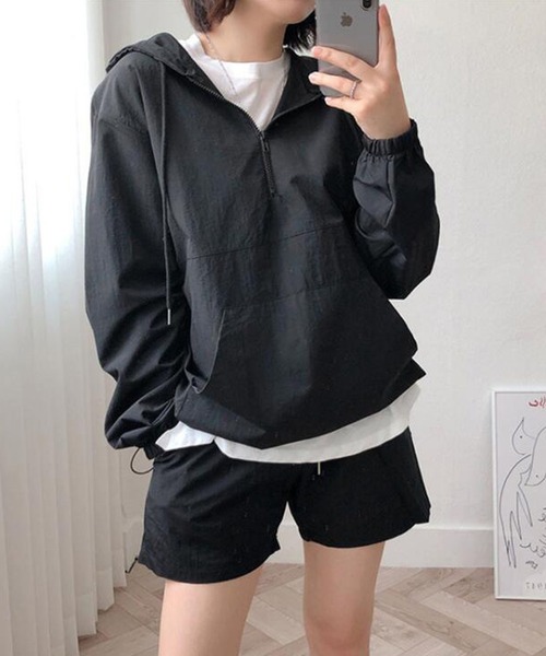 LAFFMO(ラフモ)の「2set ナイロンハーフジップジャケット&ショートパンツ セットアップ(セットアップ・レディース・ホワイト/ブラック/グレー・FREE)」の8枚目の写真