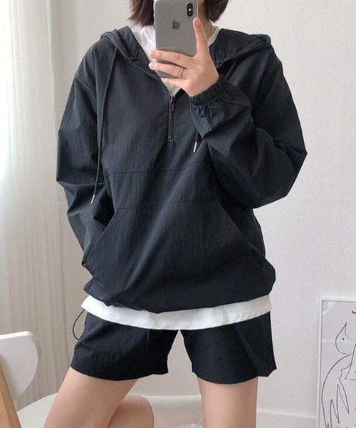 LAFFMO(ラフモ)の「2set ナイロンハーフジップジャケット&ショートパンツ セットアップ(セットアップ・レディース・ホワイト/ブラック/グレー・FREE)」の9枚目の写真