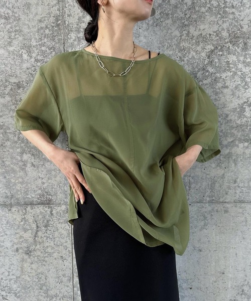 トップス　モカ 2021 AW バイカラーリンキングトップス（Tシャツ/カットソー