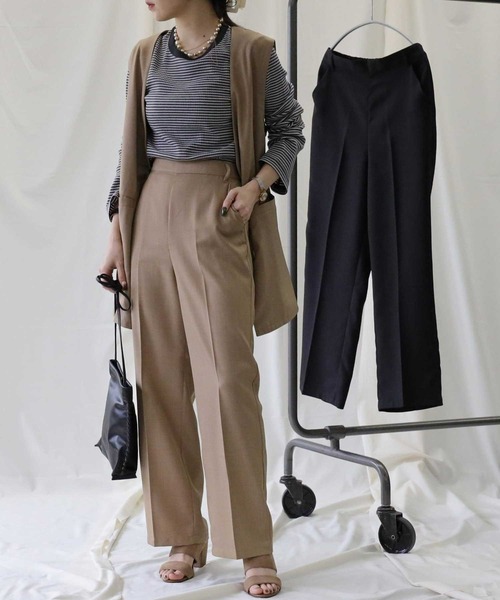 HONEYSUCKLE ROSE(ハニーサックルローズ)の「【HONEYSUCKLE ROSE】イージーストレートパンツ(スラックス・レディース・ベージュ/ブラック・L/M)」の2枚目の写真