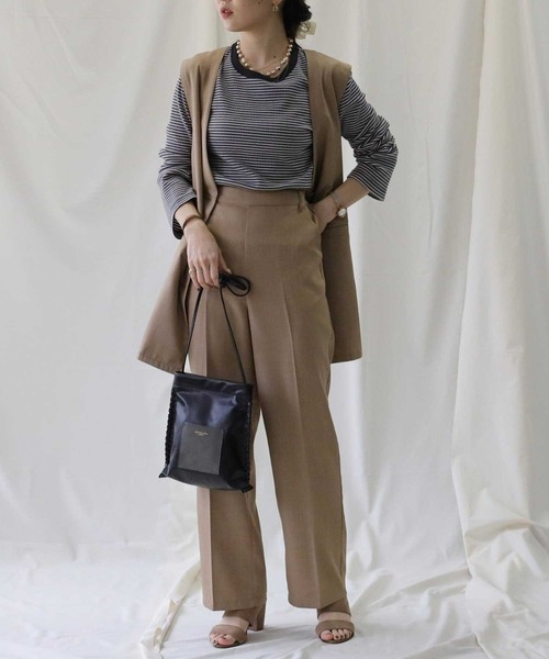 HONEYSUCKLE ROSE(ハニーサックルローズ)の「【HONEYSUCKLE ROSE】イージーストレートパンツ(スラックス・レディース・ベージュ/ブラック・L/M)」の6枚目の写真