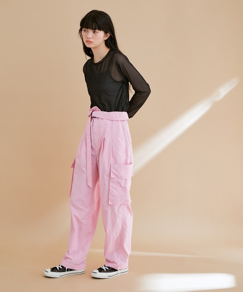 サロンアダムエロペ　チュールシアープルオーバー　ブラック SALON adam et rope' tシャツ チュールシアープルオーバー