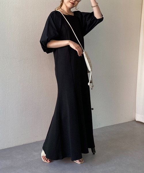 CAPRICIEUX LE'MAGE(カプリシューレマージュ)の「異素材パフワンピース(ワンピース・レディース・ブラック/ライトベージュ・FREE/S)」の12枚目の写真