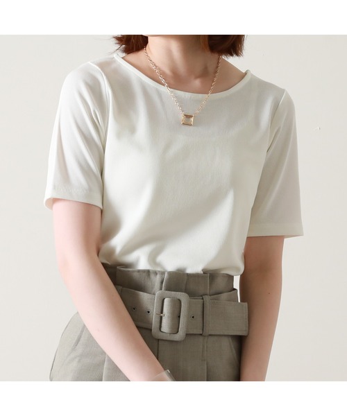 Cheek(チーク)の「半袖テレコインナーTシャツ(Tシャツ/カットソー・レディース・ネイビー/オフホワイト/イエロー/ミント・MEDIUM)」の11枚目の写真