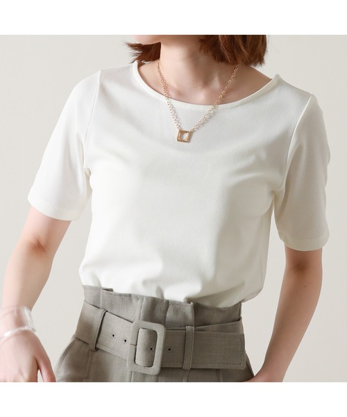 Cheek(チーク)の「半袖テレコインナーTシャツ(Tシャツ/カットソー・レディース・ネイビー/オフホワイト/イエロー/ミント・MEDIUM)」の12枚目の写真