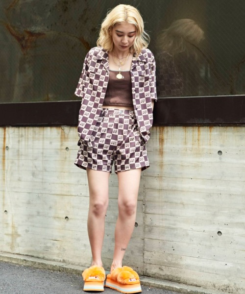 atmos pink（アトモスピンク）の「atmos pink チェッカー柄ショーパン（その他パンツ・レディース・ブルー/ブラウン/ネイビー・M/S）」の4枚目の写真