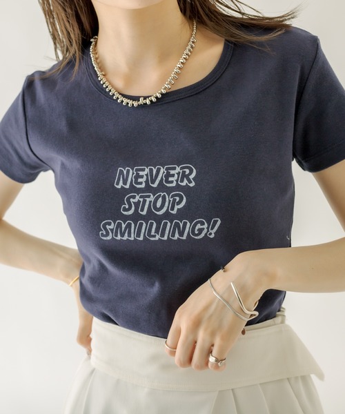 mystic（ミスティック）の「SMILING チビTシャツ（Tシャツ/カットソー・レディース・ブラック/ネイビー/オフホワイト・FREE）」の3枚目の写真