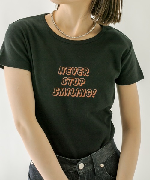 mystic（ミスティック）の「SMILING チビTシャツ（Tシャツ/カットソー・レディース・ブラック/ネイビー/オフホワイト・FREE）」の2枚目の写真