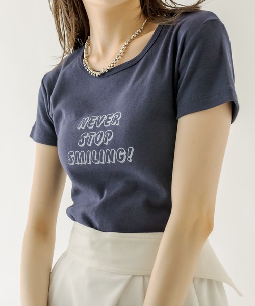 mystic（ミスティック）の「SMILING チビTシャツ（Tシャツ/カットソー・レディース・ブラック/ネイビー/オフホワイト・FREE）」の16枚目の写真