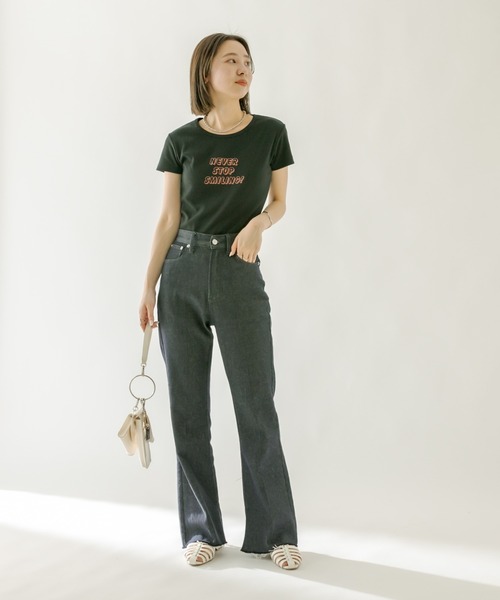 mystic（ミスティック）の「SMILING チビTシャツ（Tシャツ/カットソー・レディース・ブラック/ネイビー/オフホワイト・FREE）」の5枚目の写真