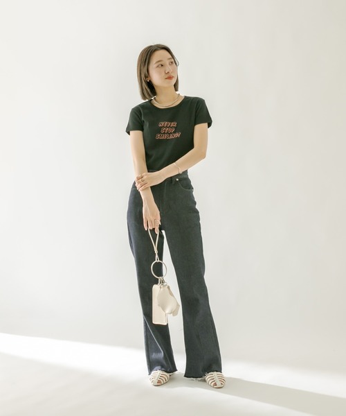 mystic（ミスティック）の「SMILING チビTシャツ（Tシャツ/カットソー・レディース・ブラック/ネイビー/オフホワイト・FREE）」の6枚目の写真