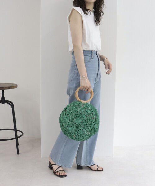 CACHELLIE(カシェリエ)の「【cachellie/カシェリエ】ラフィアサークルモチーフ トートバッグ(かごバッグ・レディース・キナリ/グリーン・FREE)」の19枚目の写真