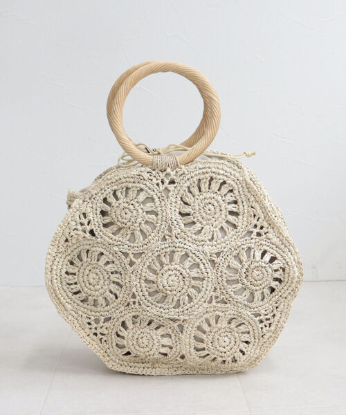 CACHELLIE(カシェリエ)の「【cachellie/カシェリエ】ラフィアサークルモチーフ トートバッグ(かごバッグ・レディース・キナリ/グリーン・FREE)」の15枚目の写真