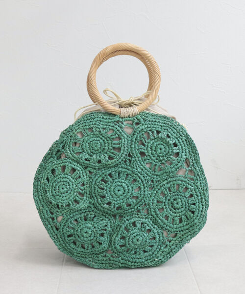 CACHELLIE(カシェリエ)の「【cachellie/カシェリエ】ラフィアサークルモチーフ トートバッグ(かごバッグ・レディース・キナリ/グリーン・FREE)」の14枚目の写真