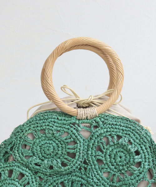 CACHELLIE(カシェリエ)の「【cachellie/カシェリエ】ラフィアサークルモチーフ トートバッグ(かごバッグ・レディース・キナリ/グリーン・FREE)」の12枚目の写真