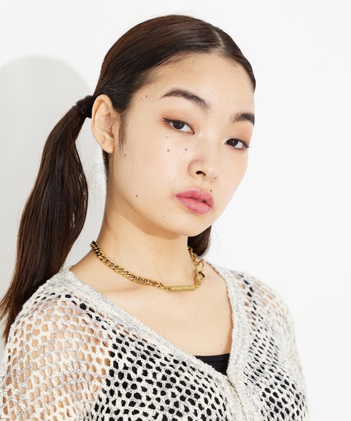 X-girl(エックスガール)の「MESSAGE CHAIN NECKLACE/プレート チェーンネックレス(ネックレス・レディース・シルバー/ゴールド・ONE SIZE)」の5枚目の写真