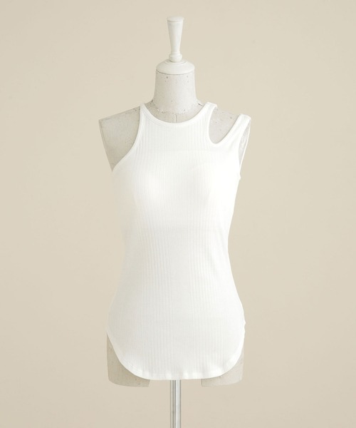 CASA FLINE（カーサフライン）の「casa fline/ランダムリブ変形タンクトップス（タンクトップ・レディース・チャコール/ホワイト/オレンジ・FREE）」の2枚目の写真