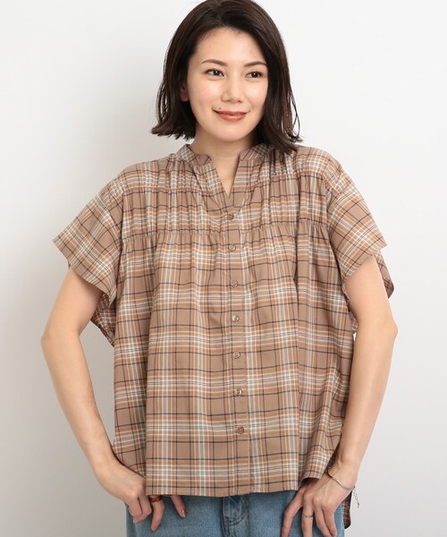 SHOO・LA・RUE（シューラルー）の「◆シャーリングチェック柄シャツブラウス（シャツ/ブラウス・レディース・ホワイト系その他2/グリーン系その他3/ベージュ系その他2・02/03）」の4枚目の写真