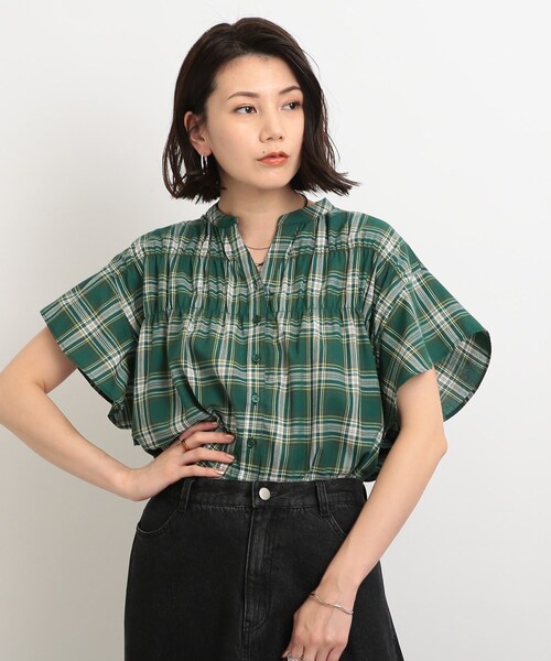 SHOO・LA・RUE（シューラルー）の「◆シャーリングチェック柄シャツブラウス（シャツ/ブラウス・レディース・ホワイト系その他2/グリーン系その他3/ベージュ系その他2・02/03）」の18枚目の写真