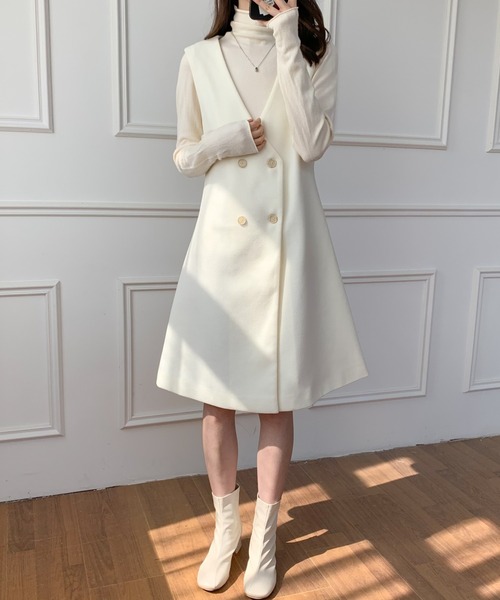 ABITOKYO（アビトーキョー）の「メルトンショートコート×ノースリーブワンピース２点セット（ピーコート・レディース・ブラック/ベージュ/オフホワイト・S/M）」の6枚目の写真