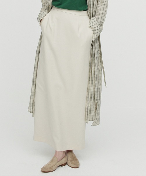 UNDECORATED(アンデコレイテッド)の「UNDECORATED アンデコレイテッド / 100/2 Cotton Double Cloth Slit Skirt スーピマコットン ダブルクロス スリットスカート(セットアップ) / UDS23411(スカート・レディース・ブラック/アイボリー・1/0)」の3枚目の写真
